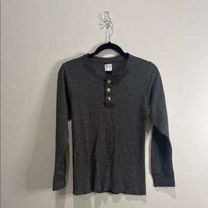 Hanes Long Sleeve Gray Henley Shirt
